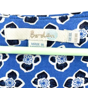 Boden Size US 14 Short Sleeve V-Neck‎ Midi Dress Blue Black Flower Print Pattern thumbnail 3