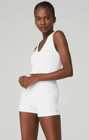 Alo GODDESS RIBBED HIGH-WAIST HOT SHORT WHITE Large NWT ( sold out) thumbnail 3