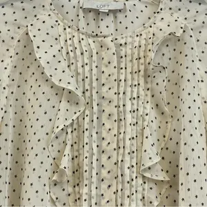 LOFT Ivory and Black Dotted Ruffle Blouse thumbnail 3