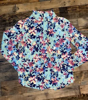 Vera Bradley Floral Quarter-Zip Pullover in Light Blue with Pink & Navy thumbnail 1
