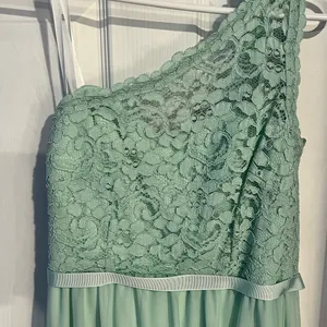 David’s Bridal One Shoulder Lace Mint Green Bridesmaid Dress Size 4 EUC thumbnail 3
