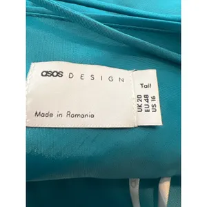 ASOS DESIGN Tall Satin Cowl Neck Maxi Dress Turquoise Blue US 16 thumbnail 3