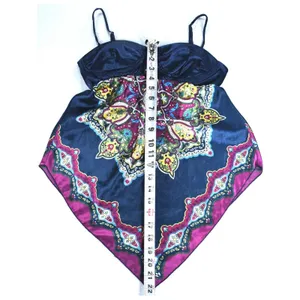 Candies Navy Blue Paisley Satin Handkerchief Hem Bustier Camisole Top Small thumbnail 6
