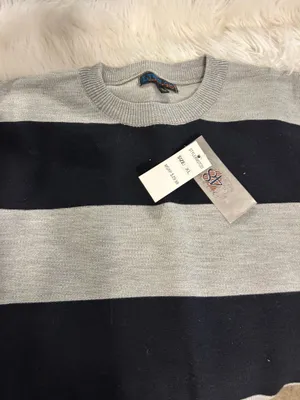 Men Crew Neck Sweater long sleeves striped Black & Gray sz XL brand new with tag thumbnail 4