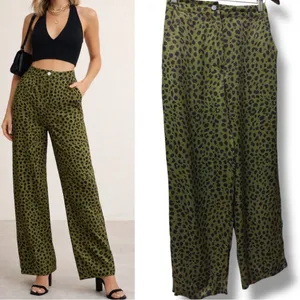 Zara | NWOT Turkey Olive Green Leopard Print High Waist Straight Leg Pants (XS) thumbnail 2