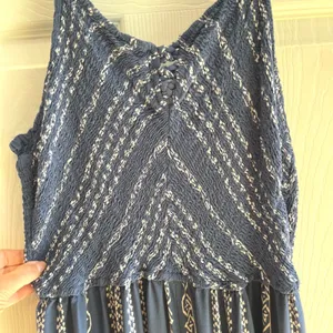 Blue Patterned Lightweight Jumpsuit with Flare BellBottoms Size Large Bohemian thumbnail 2