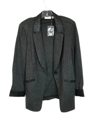 NWOT Susan Graver Size 14 Gray Ponte Jacket with Faux Leather Trim NEW thumbnail 1