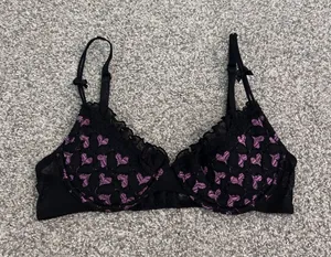 Victoria's Secret Sexy‎ Little Things Black Pink Heart Bra 34B Underwire VTG Y2k thumbnail 1