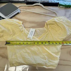 NWT Anthropologie Sim & Sam Yellow Gingham Picnic Crop Top Puff‎ Sleeve Small thumbnail 7