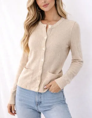 100% Cashmere AQUA Cream Button Front Cardigan Sweater M | Classic Luxe Knit thumbnail 1