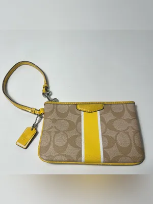 Coach Signature Corner Zip Varsity Stripe Yellow Canvas Wallet Wristlet thumbnail 3