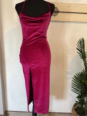 Fuchsia Velvet Cowl Neck Slip Dress - Women's thumbnail 3