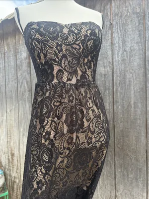 EUC Papaya Elegant Intricate Black Floral Lace Strapless Maxi Dress Size Large thumbnail 9