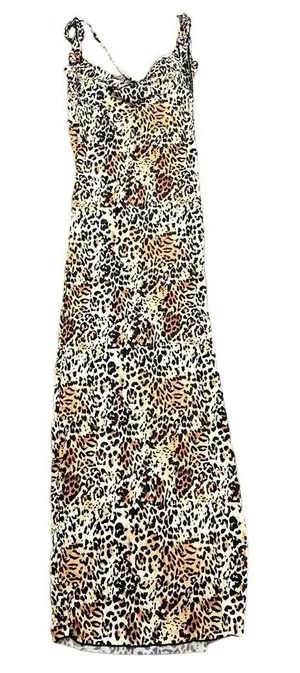 Mesh Leopard Maxi Dress Cowl Neck in Brown, Size M​​​​​​​ thumbnail 1