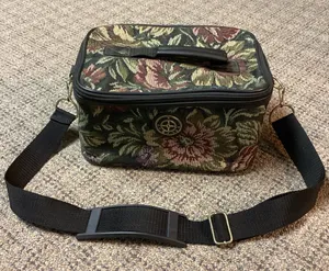 Vintage Compass Black Green Burgundy Floral Tapestry Shoulder Travel Luggage Bag thumbnail 1