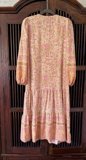 Women’s Boho Floral Maxi Dress Size M Pink Button Front Long Sleeve Rayon thumbnail 3