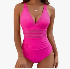 BMJL Women's Tummy Control Swimsuits Mesh Sexy One Piece Bathing Suits Slimming V Neck thumbnail 7