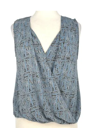 Astr Sleeveless Modern Office Draped V-Neck Blouse Blue Black Size Medium thumbnail 1