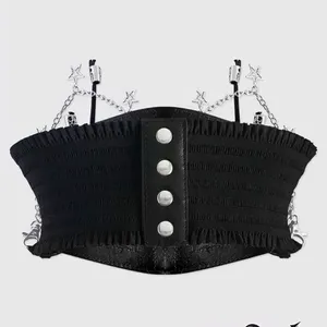 Black Gothic Corset Belt with Silver Chains thumbnail 2