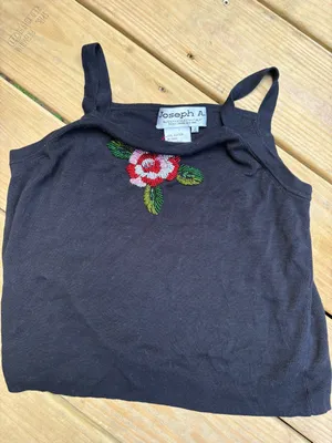 Black tank top with embroidered rose detail Joseph A Women’s XL 100% Silk Black thumbnail 2