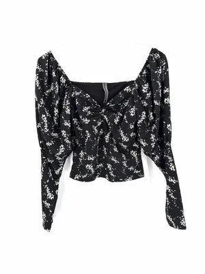Anthropologie Sweetheart Floral Long Sleeve Crop Stretchy Feminine Blouse Top thumbnail 4