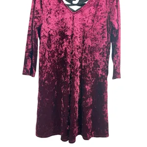 A Byer 90s Y2K Burgundy Crushed Velvet Black Tie Up Back V-neck Dress L Holiday thumbnail 7