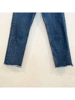 Levis Wedgie Jeans Size 27 Blue Dark Wash Frayed Raw Hem Button Fly Downtown Gir thumbnail 4