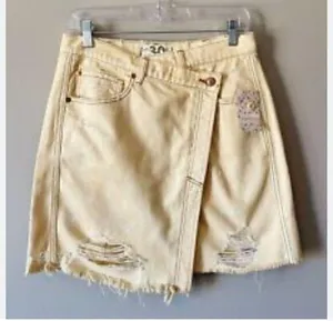 Free people Parker distressed wrap skirt SIZE 27 color butter cream NWT thumbnail 1