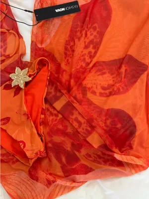 Orange Floral 3 Piece Bikini Set & Cover Up Cowl Neck Dress Sunsuit thumbnail 8