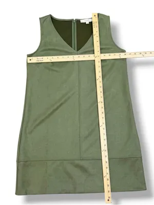 Loft Faux Suede V Neck Jumper Shift Mini Dress Olive Green 8 Tall Sleeveless thumbnail 12