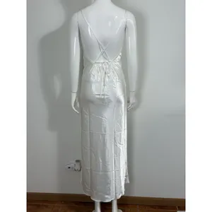 White Satin Lace Slip Dress Backless Strappy Maxi Nightgown Women’s Size S⁠ thumbnail 2