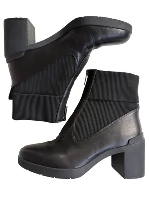 EUC ABEO Leather Metropolis Zip Heeled Boots Black Size 9.5 Retail $199.00 thumbnail 1