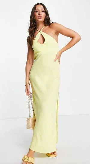 ASOS DESIGN Wrap Neck Maxi Dress with Thigh Split. Size 6 thumbnail 1