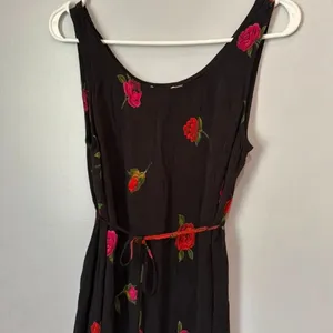 Vintage Nina Piccalino Size 6 Black Rose Floral Rayon Maxi Dress Slits Made in U thumbnail 3