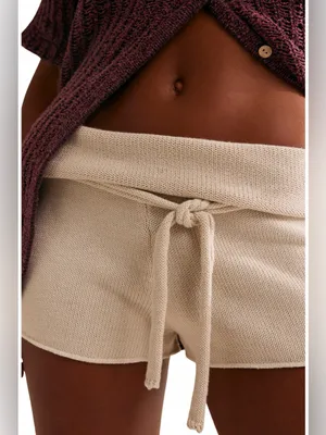 Free People Rita Sweater Knit Cotton Shorts Size L Cream NWOT thumbnail 3
