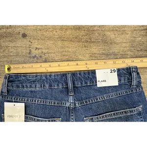 Forever 21 Blue Denim Flare Leg Jeans Daisies-High Rise‎ Size 29 60's thumbnail 13