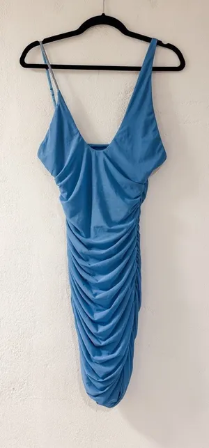 Oh Polly Mesh Bodycon Rhinestone Mini Dress in Blue Size 6 thumbnail 1