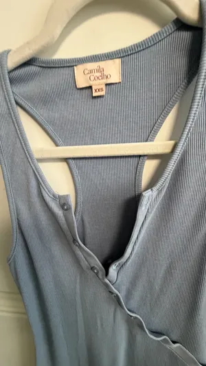 Camila Coelho Blue Ribbed Henley Asymmetrical Mini Dress XXS thumbnail 9