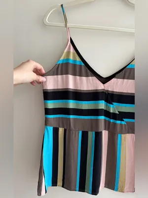 ZARA Women’s Multicolor Striped Asymmetrical Spaghetti Strap Tank Top, Size Med thumbnail 7