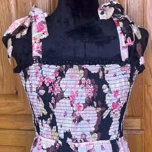 Lulus Wowing Wonder Black Floral Jacquard‎ Smocked Tie-Strap Tiered Midi Dress thumbnail 8
