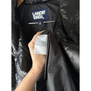 Lands’ End Black Shiny Power Down Puffer 600 Fill Jacket Adjustable Waist Large thumbnail 5