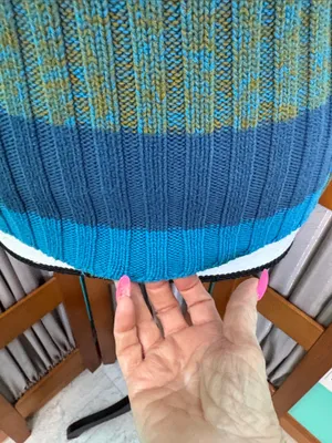 Cozy Striped Cowl Neck Sweater in Teal and Olive thumbnail 4