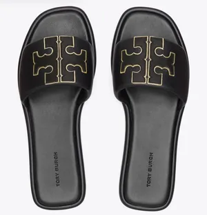Tory Burch Black Double T Sport Slide Leather Sandals Size 7.5 thumbnail 1