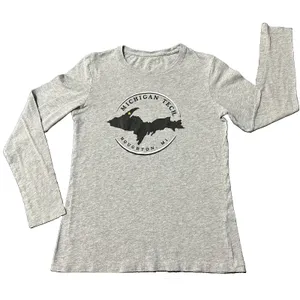 Gear For Sports Michigan Tech Women Small Shirt Long Sleeve UP Map Gray MTU thumbnail 2