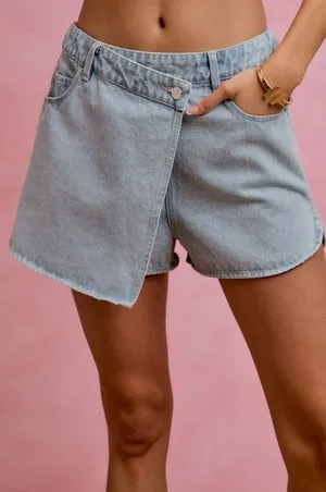 SO‎ ME Washed Denim Wrap Skorts - Large thumbnail 1