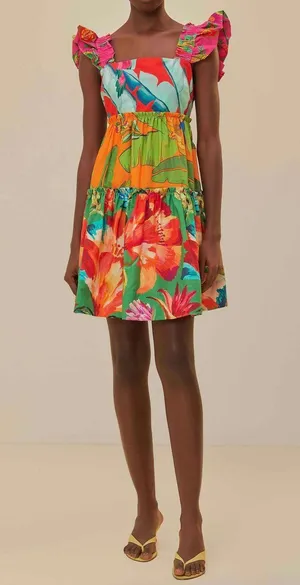 Foliage Mix Cotton Mini Dress, Size XS thumbnail 3