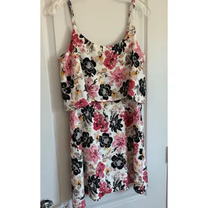 Abercrombie Fitch Womens M Pink Black Floral Popover Mini Dress‎ Cream thumbnail 6