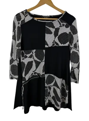 Ali Miles Abstract‎ Geometric Tunic Top Medium Artsy Zipper Detail Stretch Boho thumbnail 1