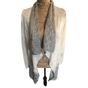 P.O.O.F! Women's Cardigan Sweater, Size L White Gray thumbnail 2