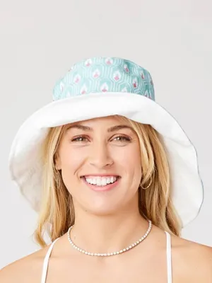 Carve Designs NWT Reversible Bucket Hat in Cinema Cloud Aqua Pattern and White thumbnail 3
